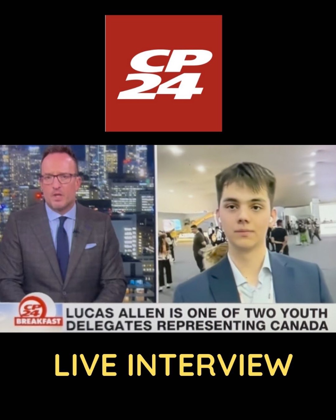 Lucas Allen on CP24 live TV discussing climate action